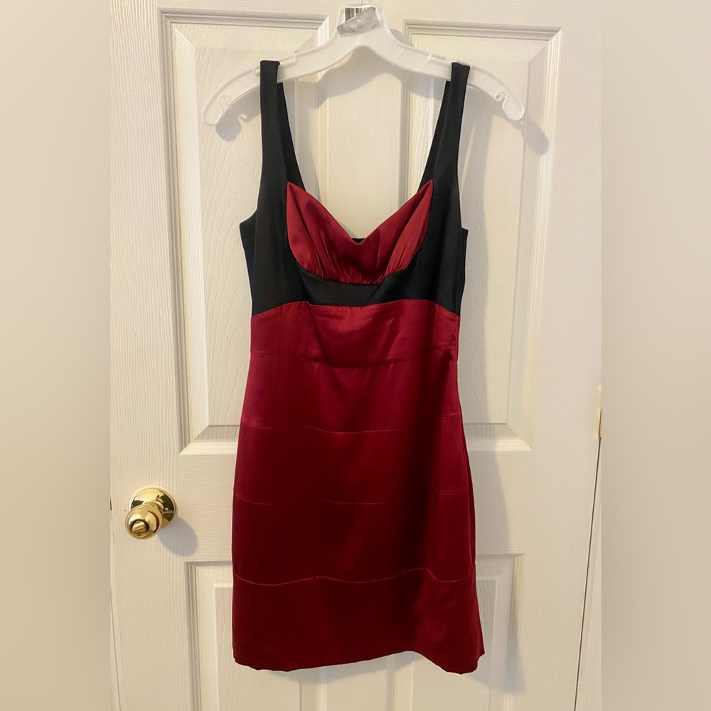 BCBGMaxAzria red and black mini satin dress (6)
